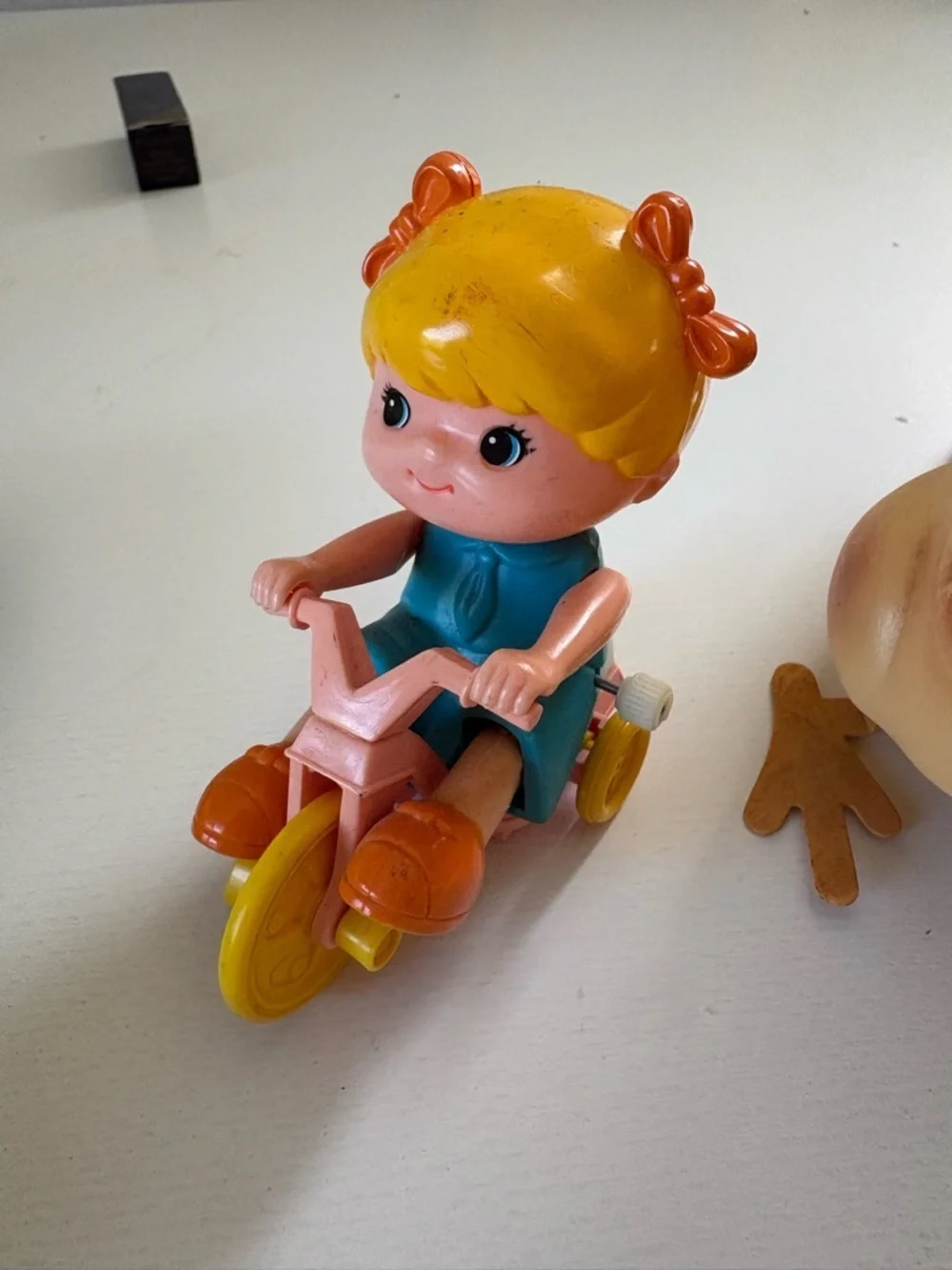 Vintage Wind Up Toy Lot Japan Taiwan Bunny Jumping Bunny + Girl Tricycle Toy